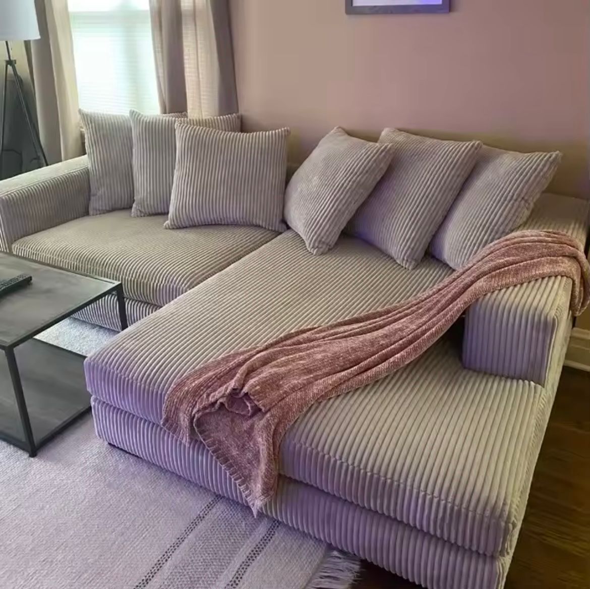 Canapé d’angle Cosy 210x160 cm – Velours côtelé ultra doux 890€